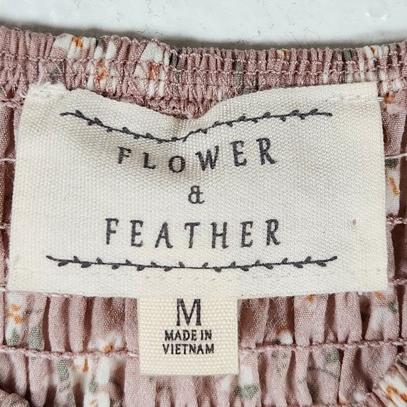 Flower & Feather Smocked Long Sleeve Floral Midi Dress Medium - Picture 13 of 16